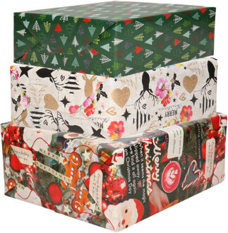 Bellatio Decorations Luxe Kerst inpakpapier - cadeaupapier - 3 verschillende prints - 6x rollen - 250 x 70 cm
