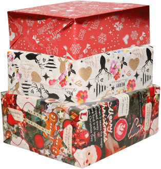 Bellatio Decorations Luxe Kerst inpakpapier - cadeaupapier - 3 verschillende prints - 9x rollen - 250 x 70 cm