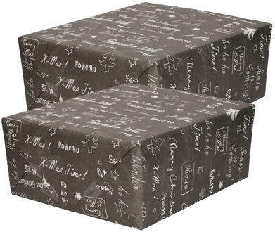 Bellatio Decorations Luxe Kerst inpakpapier - cadeaupapier - antraciet - Kerst krijtbord tekst - 10x rollen - 250 x 70cm
