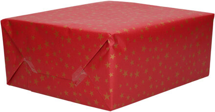Bellatio Decorations Luxe Kerst inpakpapier - cadeaupapier - rood/goud - Kerst Sterren - 15x rollen - 250 x 70 cm