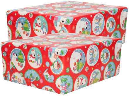 Bellatio Decorations Luxe Kerst inpakpapier - cadeaupapier - rood - Kerst sfeer kinderen - 12x rollen - 250 x 70 cm