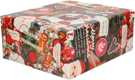 Bellatio Decorations Luxe Kerst inpakpapier - cadeaupapier - rood/wit - Afbeeldingen en songs - 5x rollen - 250 x 70 cm
