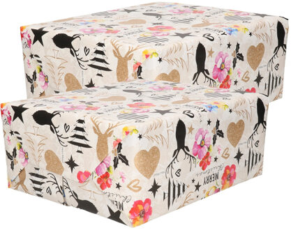 Bellatio Decorations Luxe Kerst inpakpapier - cadeaupapier - wit kleurenmix - Kitch Kerst - 8x rollen - 250 x 70 cm