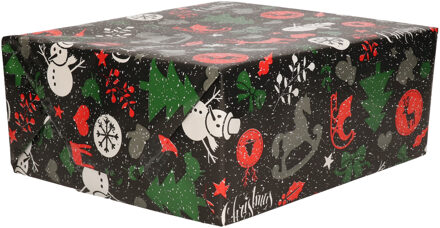 Bellatio Decorations Luxe Kerst inpakpapier - cadeaupapier - zwart/rood - Kerst Classics - 5x rollen - 250 x 70 cm