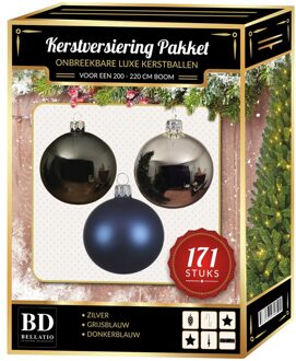 Bellatio Decorations Luxe Kerstboomversiering Set 171-delig Voor 210 Cm Boom - Zilver/grijsblauw/donkerblauw Kerstversiering Multikleur