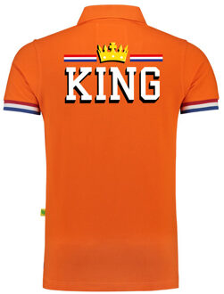 Bellatio Decorations Luxe King met kroon poloshirt oranje 200 grams voor heren 2XL - Feestshirts