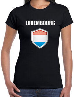 Bellatio Decorations Luxemburg landen supporter t-shirt met Luxemburgse vlag schild zwart dames