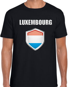 Bellatio Decorations Luxemburg landen supporter t-shirt met Luxemburgse vlag schild zwart heren