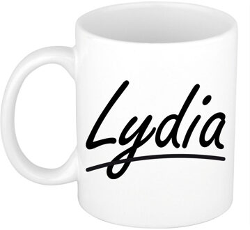 Bellatio Decorations Lydia voornaam kado beker / mok sierlijke letters - gepersonaliseerde mok met naam - Naam mokken Multikleur