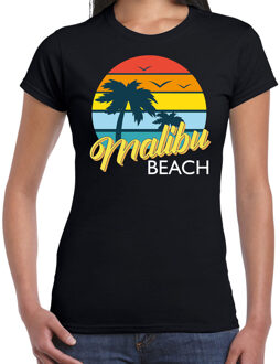 Bellatio Decorations Malibu zomer t-shirt / shirt Malibu beach zwart voor dames - zwart - Malibu party outfit / vakantie kleding / strandfeest shirt XS