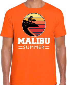 Bellatio Decorations Malibu zomer t-shirt / shirt Malibu summer voor heren - oranje - beach party outfit / vakantie kleding / strand feest shirt S