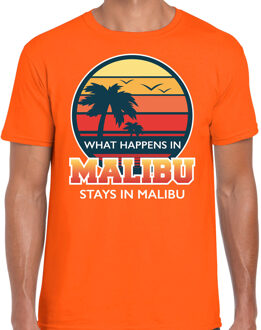 Bellatio Decorations Malibu zomer t-shirt / shirt What happens in Malibu stays in Malibu voor heren - oranje - Malibu party / vakantie outfit / kleding/ feest shirt XL