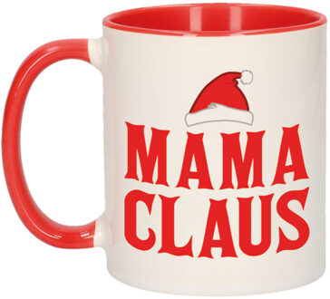 Bellatio Decorations Mama Claus cadeau mok/beker moeder rood Kerstmis 300 ml - Bekers Wit