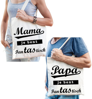 Bellatio Decorations Mama en Papa je bent fanTAStisch tasje - Cadeau tassen set voor Papa en Mama