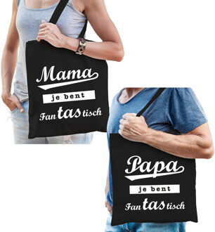 Bellatio Decorations Mama en Papa je bent fanTAStisch tasje zwart - Cadeau tassen set voor Papa en Mama