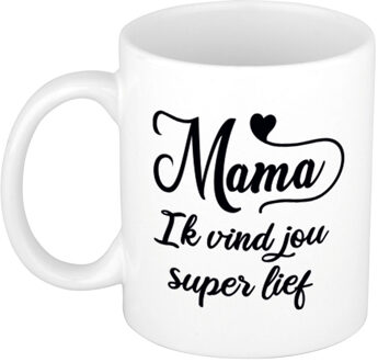 Bellatio Decorations Mama ik vind jou super lief cadeau mok / beker wit 300 ml - Cadeau mokken - feest mokken