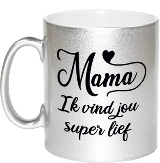 Bellatio Decorations Mama ik vind jou super lief cadeau mok / beker zilver 300 ml - Cadeau mokken