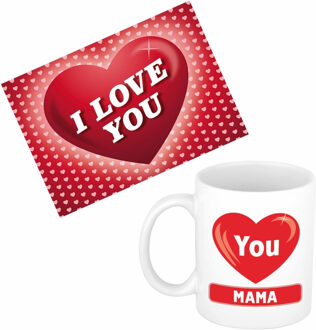 Bellatio Decorations Mama jarig/Moederdag cadeau drink mok/beker + Love you wenskaart