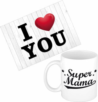 Bellatio Decorations Mama jarig/Moederdag cadeau drink mok/beker + Love you wenskaart