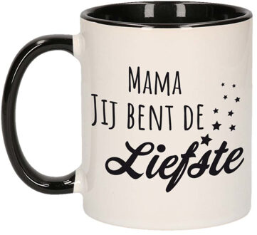 Bellatio Decorations Mama jij bent de liefste wit met zwart kado mok / beker voor Moederdag / verjaardag