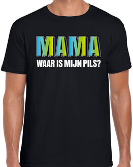 Bellatio Decorations Mama waar is mijn pils t-shirt zwart met blauwe/groene letters voor heren 2XL