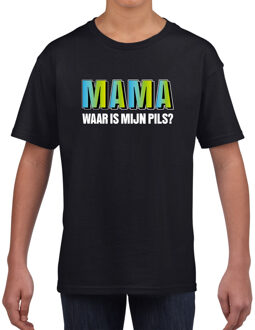 Bellatio Decorations Mama waar is mijn pils tekst zwart t-shirt blauwe/groene letters voor kinderen L (146-152)