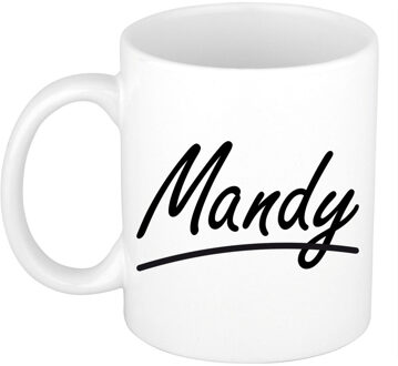 Bellatio Decorations Mandy voornaam kado beker / mok sierlijke letters - gepersonaliseerde mok met naam - Naam mokken Multikleur