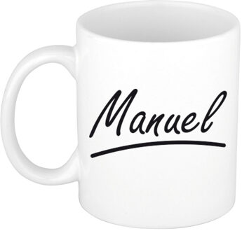 Bellatio Decorations Manuel Naam koffiemok - beker - met sierlijke letters - wit - 300 ml - Cadeau - Heren