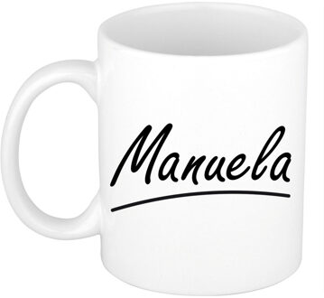 Bellatio Decorations Manuela voornaam kado beker / mok sierlijke letters - gepersonaliseerde mok met naam - Naam mokken Multikleur