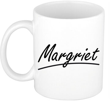 Bellatio Decorations Margriet Naam koffiemok - beker - met sierlijke letters - wit - 300 ml - Cadeau - Dames