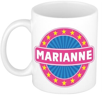 Bellatio Decorations Marianne voornaam koffiemok - beker - wit/roze - 300 ml - Cadeau - Dames - Collega - Moederdag