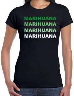 Bellatio Decorations Marihuana drugs fun t-shirt zwart met groene bedrukking dames M