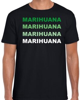 Bellatio Decorations Marihuana drugs fun t-shirt zwart met groene bedrukking heren XL