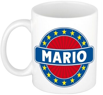 Bellatio Decorations Mario voornaam koffiemok - beker - wit/blauw - 300 ml - Cadeau - Heren - Collega - Vaderdag Multi