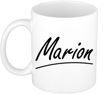 Bellatio Decorations Marion Naam koffiemok - beker - met sierlijke letters - wit - 300 ml - Cadeau - Dames