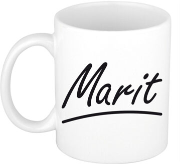 Bellatio Decorations Marit Naam koffiemok - beker - met sierlijke letters - wit - 300 ml - Cadeau - Dames