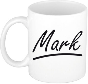 Bellatio Decorations Mark Naam koffiemok - beker - met sierlijke letters - wit - 300 ml - Cadeau - Heren