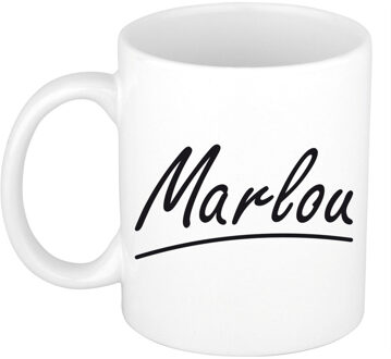 Bellatio Decorations Marlou Naam koffiemok - beker - met sierlijke letters - wit - 300 ml - Cadeau - Dames