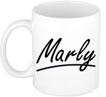 Bellatio Decorations Marly Naam koffiemok - beker - met sierlijke letters - wit - 300 ml - Cadeau - Dames