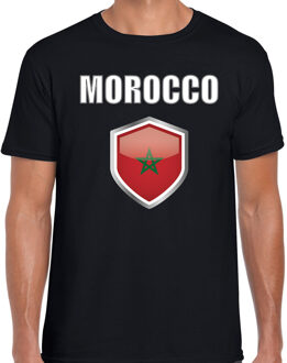 Bellatio Decorations Marokko landen supporter t-shirt met Marokkaanse vlag schild zwart heren