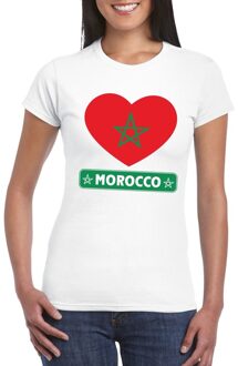 Bellatio Decorations Marokko t-shirt met marokkaanse vlag in hart wit dames l