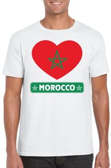 Bellatio Decorations Marokko t-shirt met marokkaanse vlag in hart wit heren 2xl