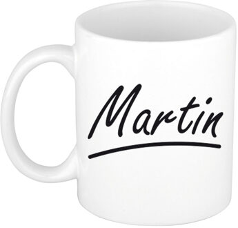 Bellatio Decorations Martin Naam koffiemok - beker - met sierlijke letters - wit - 300 ml - Cadeau - Heren