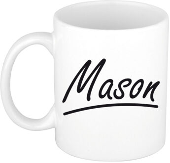 Bellatio Decorations Mason Naam koffiemok - beker - met sierlijke letters - wit - 300 ml - Cadeau - Heren