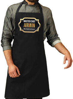 Bellatio Decorations Master chef Armin keukenschort/ barbecue schort zwart voor heren - Feestschorten