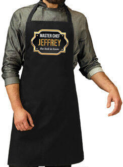 Bellatio Decorations Master chef Jeffrey keukenschort/ barbecue schort zwart voor heren - Feestschorten