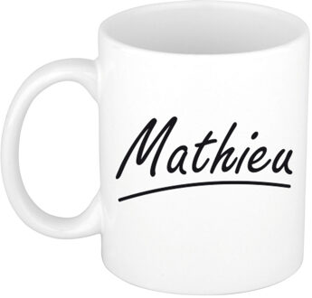 Bellatio Decorations Mathieu Naam koffiemok - beker - met sierlijke letters - wit - 300 ml - Cadeau - Heren