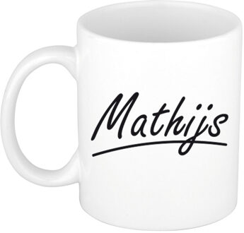 Bellatio Decorations Mathijs Naam koffiemok - beker - met sierlijke letters - wit - 300 ml - Cadeau - Heren