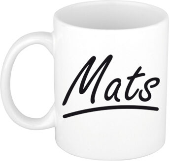 Bellatio Decorations Mats Naam koffiemok - beker - met sierlijke letters - wit - 300 ml - Cadeau - Heren