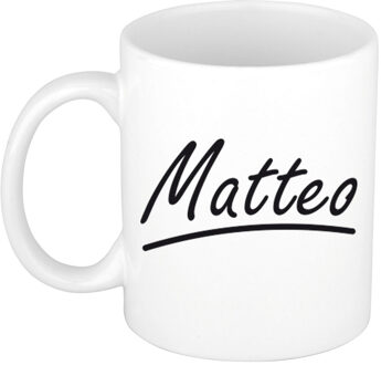 Bellatio Decorations Matteo Naam koffiemok - beker - met sierlijke letters - wit - 300 ml - Cadeau - Heren